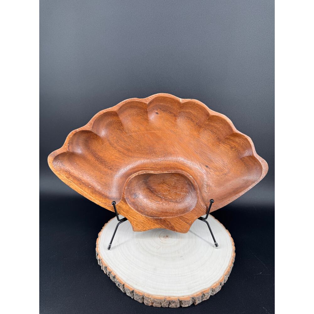 Vintage Dolphin Monkey Pod Wood Hand Carved Serving Platter Made in Philippines